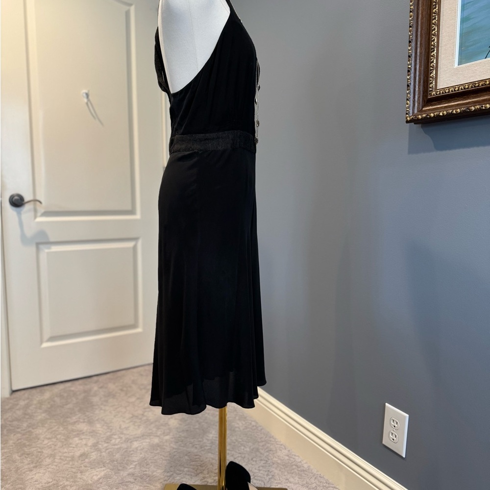 BURBERRY Size 4 Classy Black Silk dress with Charcoal Jersey trim! - Picture 6 of 7